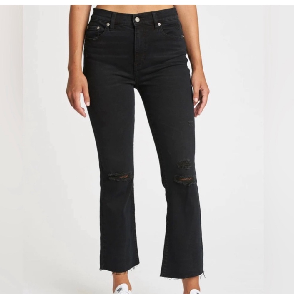 DAZE Just Right Crop Flare Black Denim Distressed Jeans Women 31